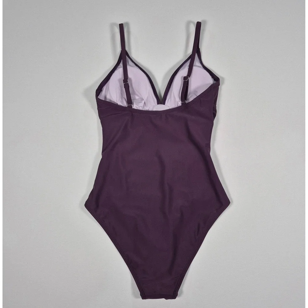 Cupshe Purple Ruched V-Neck One Piece Swimsuit Tummy Control‎ Medium NWT